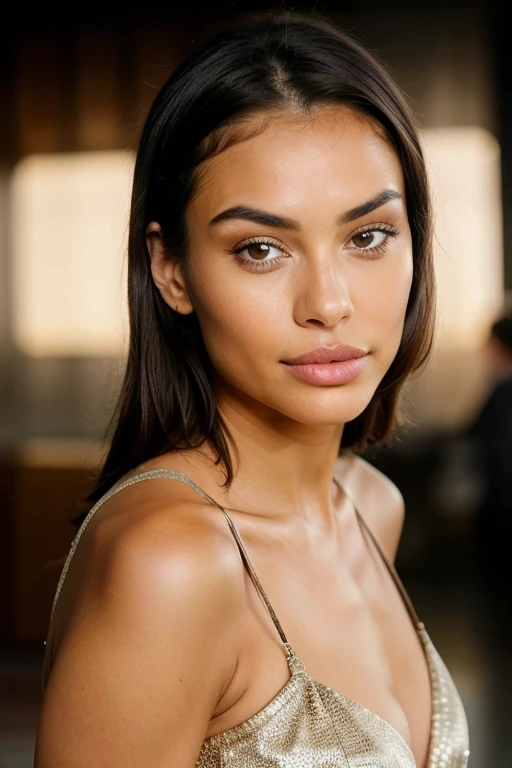 beautiful brunette woman, (22 years old, seductive glance), add small moles on the face, a white T-shirt without neckline, it should appear familiar and friendly, She has big pouty lips with lip fillers ++,defined cheekbones with cheek filler and wears some blush. She has glowing sexy eyes and wears smokey eyes make-up. She seems to have a bit of mixed Filipino and European looks. Her nose is very thin and small. She has a toned body and has size C breast implants. masterpiece, beste-Qualit, Ultra-Detailed, Canon (look at the viewer: 1.2) (Skin texture) (Film grains: 1.3), (warm hue, warmer Ton: 1.2), a close-up of a, cinematiclight, sidelighting, extra high resolution, better shadow, SPIRIT, upper body,(foto realista)(best quality) (Detailed) shot on a Canon EOS R5, 50MM lens, F/2.8, HDR, (8K), 8K uhd, dslr, good quality, Kornfilm, Fujifilm XT3, Film Stock Photo 4 Kodak Portra 400 Camera F1.6 lenses rich colors hyperrealistic, it should look like business, in a calm but friendly way smile