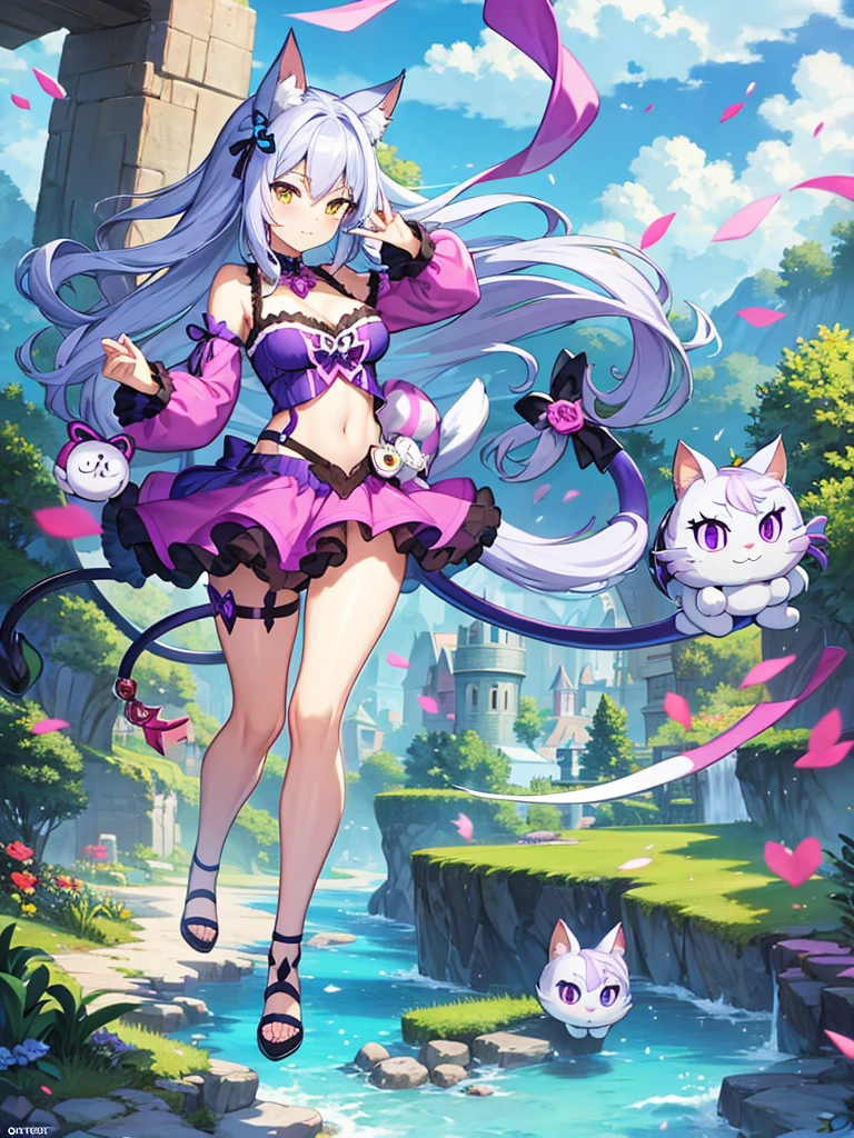 Cheshire Cat, wonder land, cat ears, cat tail, sexy clothes, full body, concept art