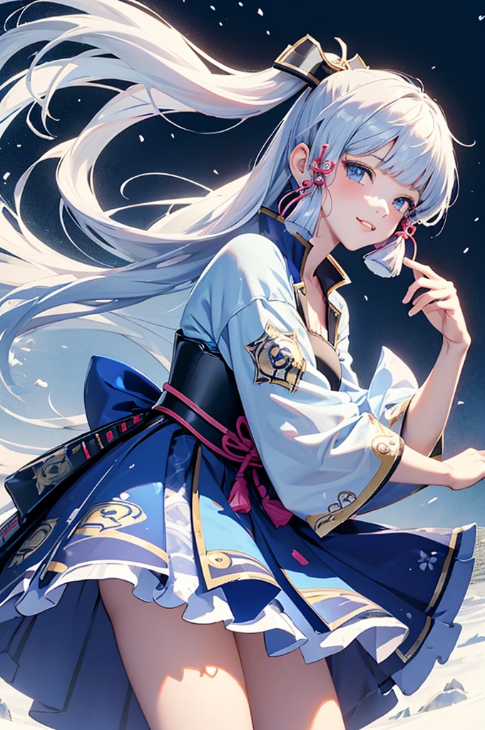 ((kamisatoayakadef)),1 Anime Girl, Warrior, Realistic people,Realistic, beautiful, smile, elegant, Majestic, Splash Art, Particles of light, Diamond Blade, Dynamic pose, ((fan、fanを持っている))((fanを広げる)),milky way, (Fractal Art:1.1),(Ice Flower:1.4), Most detailed,(抽象的なbackground:1.1), (Shiny skin), (Many colors:1.4), Ultra-high resolution,, masterpiece, Accurate, Anatomically correct, texture.(background:snow、snowの街、snowの結晶、Wind、旋Wind)
