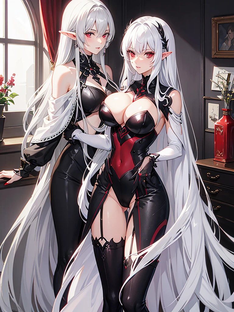 silver hair red eyes dark elf 