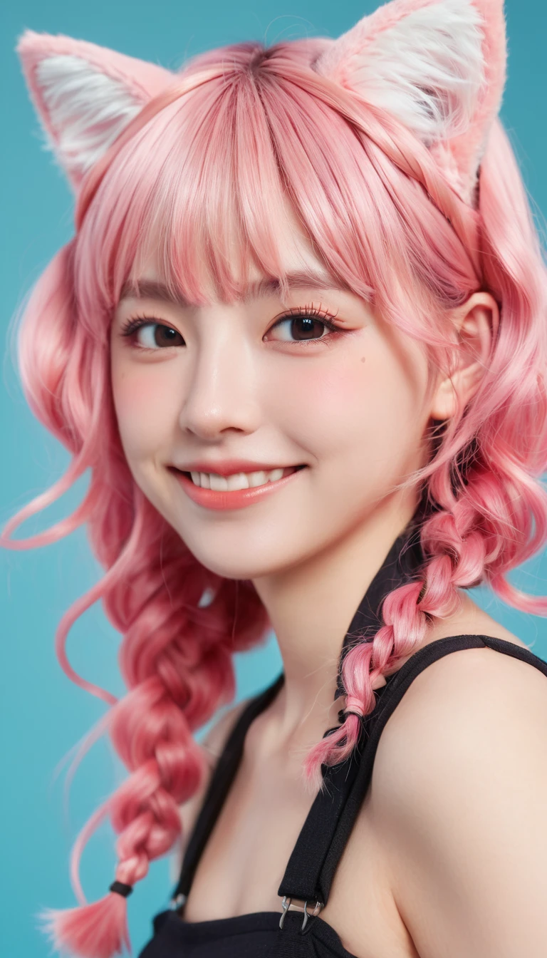 (RAW photo, best quality), (realistic, photo-realistic:1.3), masterpiece, an extremely delicate and beautiful, extremely detailed, CG, unity, 2k wallpaper, Amazing, finely detail, light smile, extremely detailed CG unity 8k wallpaper, huge filesize, ultra-detailed, highres, absurdres, soft light, (((medium hair:1.3), short bang, pink hair, floating hair novafrogstyle, twin tails)), beautiful detailed girl, detailed fingers, extremely detailed eyes and face, beautiful detailed nose, beautiful detailed eyes, long eyelashes, light on face, looking at viewer, (closed mouth:1.2), 1girl, cute, young, mature face, (full body:1.3), ((large breasts)), realistic face, realistic body, beautiful detailed thigh, (ulzzang-6500-v1.1:0.8), (cute face, large breasts, small waist, round and well-defined buttocks, very few freckles, cleavage, very realistic, sexy and large legs, much thinner waist)