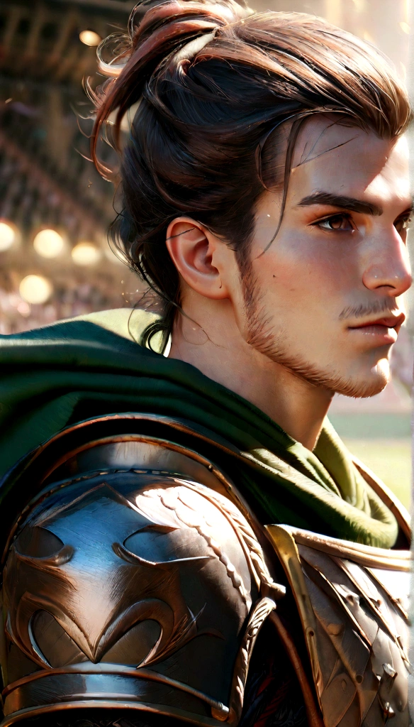 a highly detailed photo of gareth bale, a welsh football player, wearing medieval armor and a red white and green cape, epic fantasy portrait, cinematic lighting, dramatic composition, intricate details, ultra realistic, photorealistic, 8k, hyper detailed, masterpiece, digital art, concept art