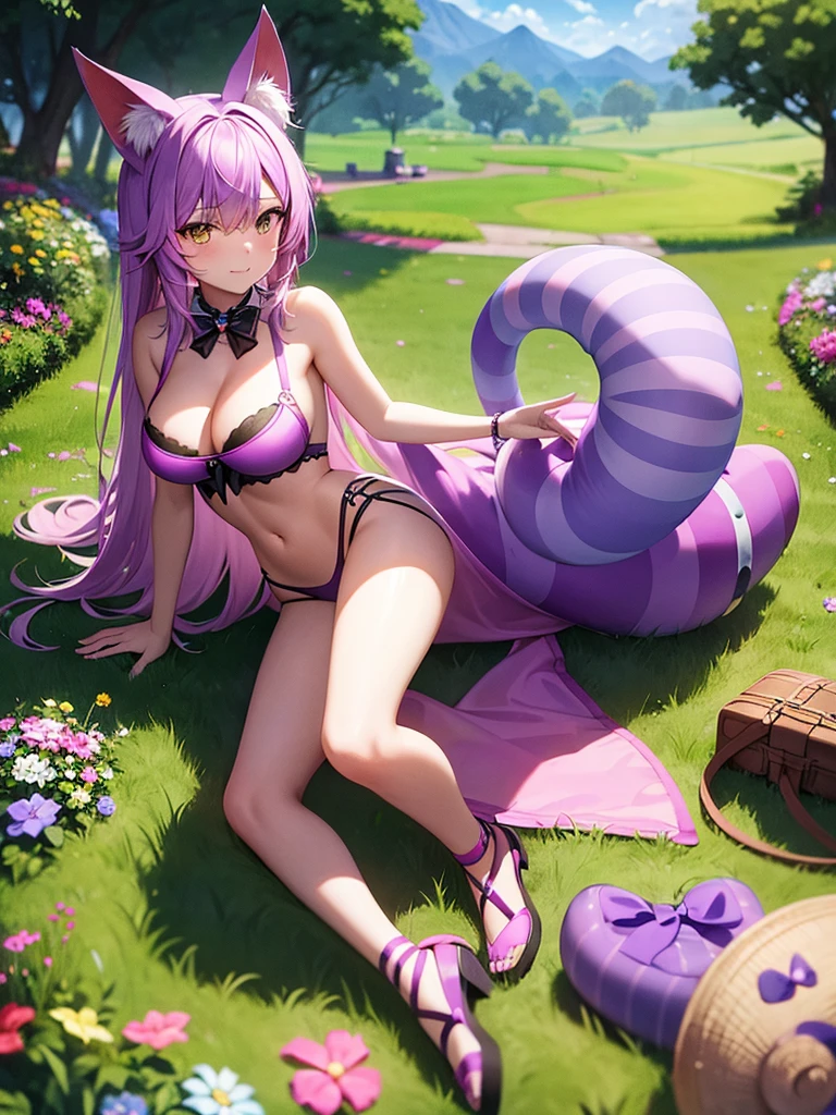 Cheshire Cat, wonder land, cat ears, cat tail, sexy clothes, full body, concept art