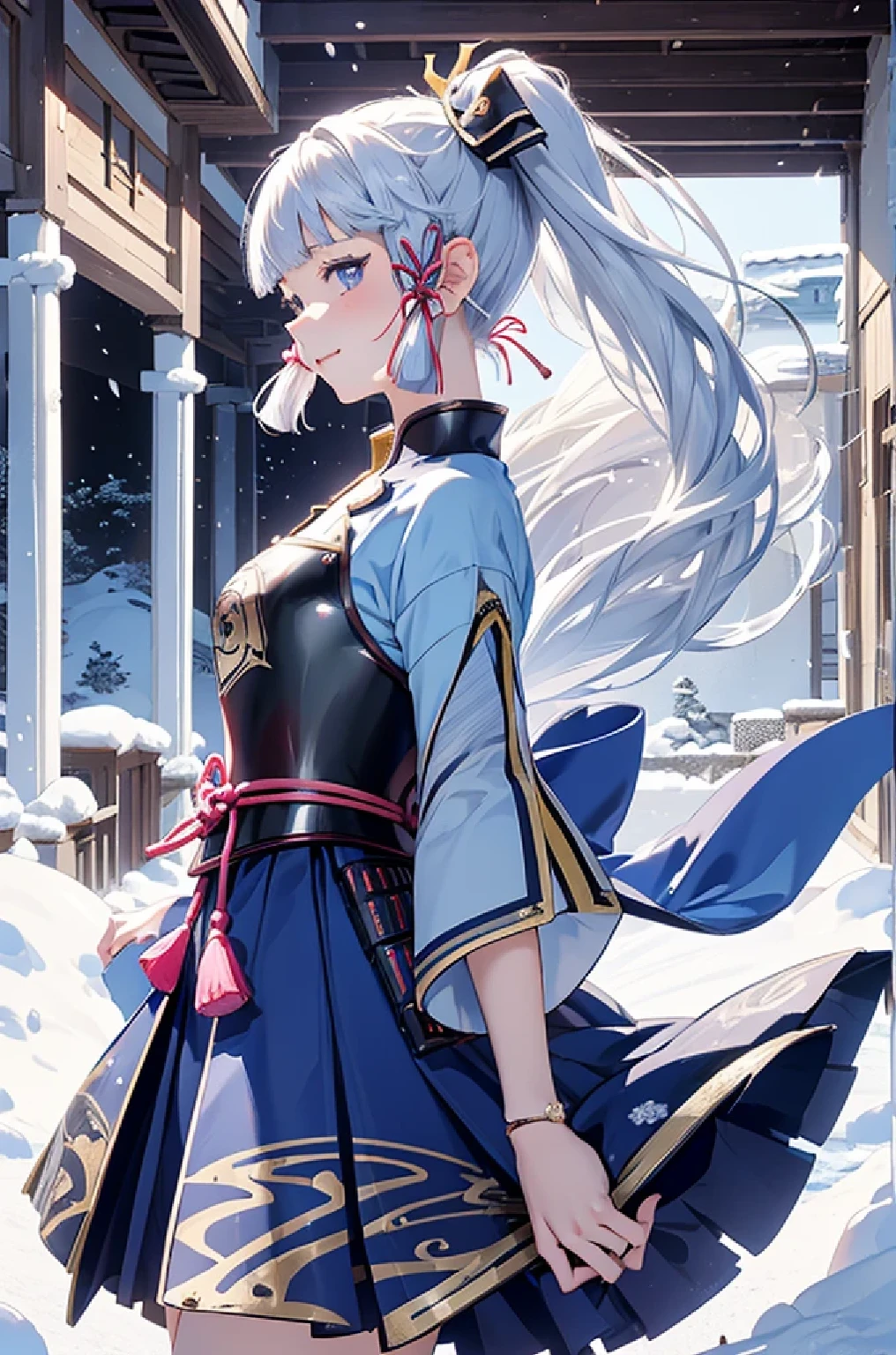 ((kamisatoayakadef)),1 Anime Girl, Warrior, Realistic people,Realistic, beautiful, smile, elegant, Majestic, Splash Art, Particles of light, Diamond Blade, Dynamic pose, ((fan、Have a fan))((Expand your fan base)),milky way, (Fractal Art:1.1),(Ice Flower:1.4), Most detailed,(Abstract background:1.1), (Shiny skin), (Many colors:1.4), Ultra-high resolution,, masterpiece, Accurate, Anatomically correct, texture.(background:snow、Snow Town、Snow Crystal、wind、旋wind)