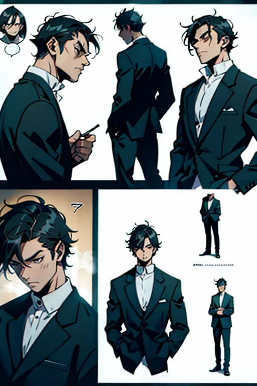 Guy with short black hair smoking and surprised, manga page with panels and dialogue