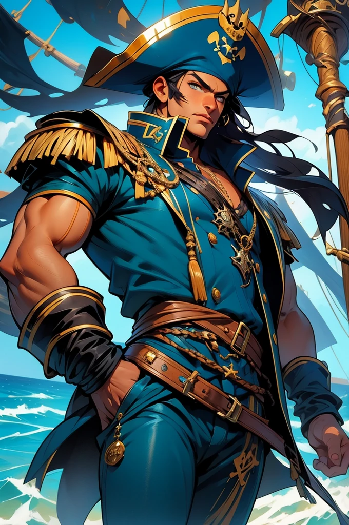 Pirate King, King of thieves, Male Pirate captain, Male Pirate commander, Extremely musculair Pirate