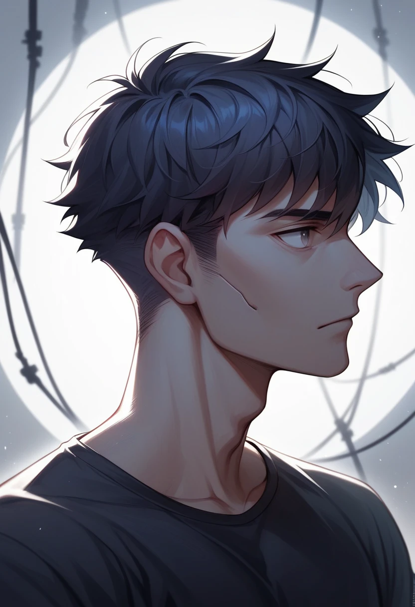 a hispanic boy with short hair in a black shirt, highly detailed vfx portrait, jared aura and wires, amazing lighting effect, extremely moody purple lighting, darksynth character portrait, nft portrait, 8k portrait rendering, epic portrait and stylish, high quality portrait, 8K portrait photo, profile portrait, 3d render