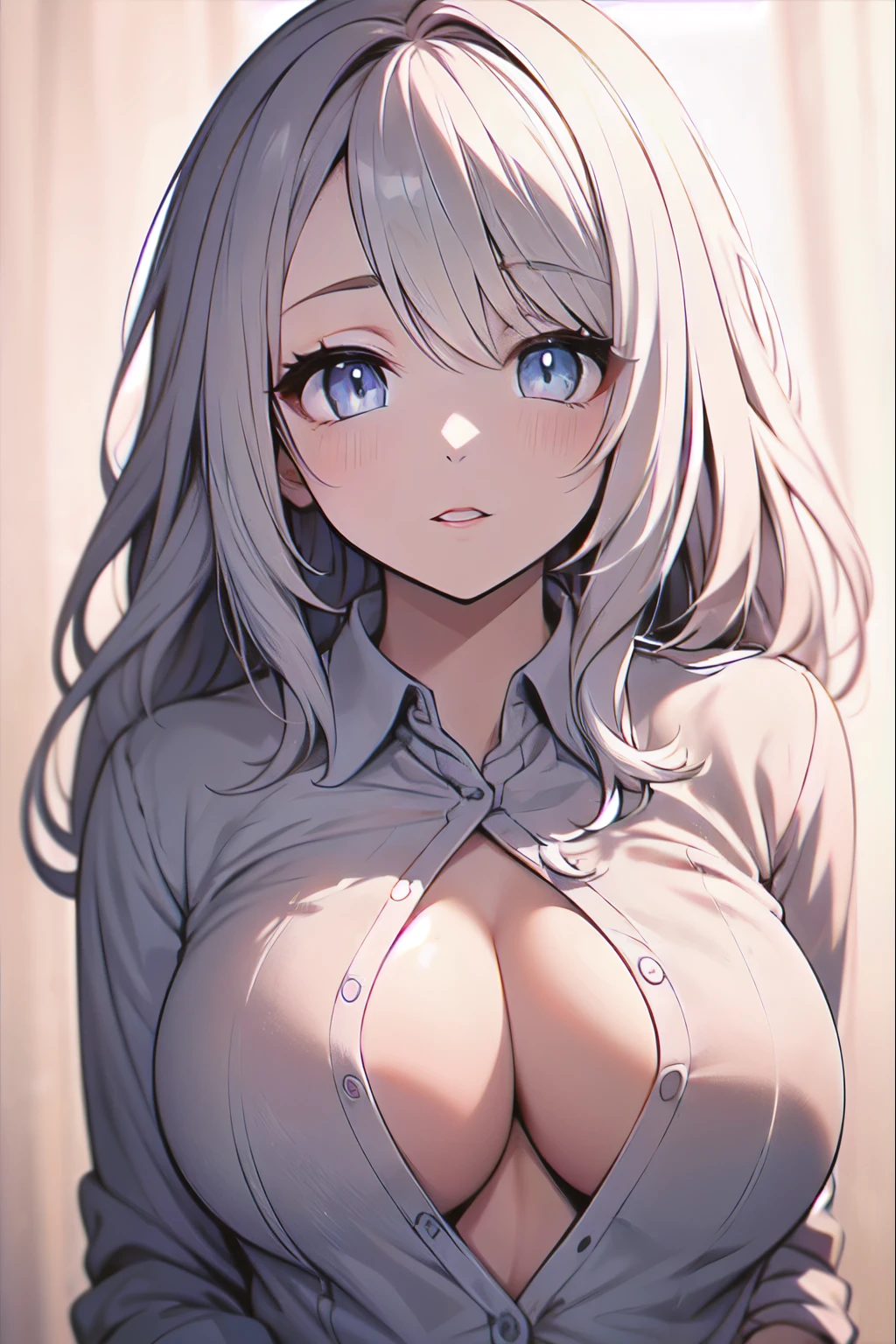 hairy, detail, ,
， pose，Clean background，The cheeks are flushed，shirt，Set