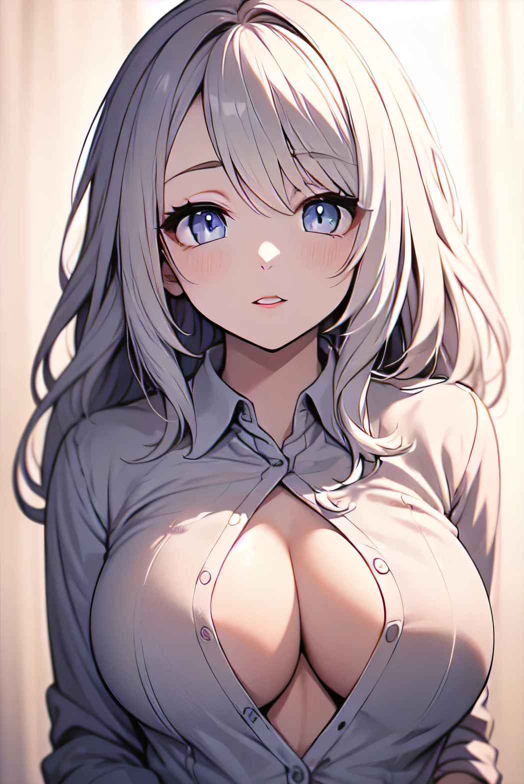 hairy, detail, Large Breasts,
，Sexy pose，Clean background，The cheeks are flushed，shirt，Set