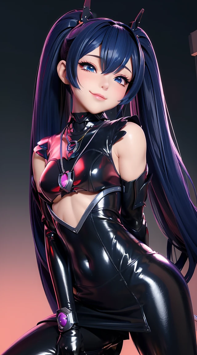 (masterpiece:1.3), (Best Quality:1.3), (Ultra-detailed:1.2), ((kawaii)), Cute, (lovely), ((sexy)), ((Extremely detailed)), 4K, (8K), Best Quality, (Beautiful), Illustration, anime style, (bold line:1.2), Gradation, looking at viewer, //, (bent down:1.1), (arms behind back), //, a cute girl, 1girl, (solo:1.2), gleaming skin, //, (flat chested), (Perfect eyes:1.2), (Perfect iris:1.2), //, darkblue hair color, (beautiful eyes) //, (half closed eyes:1.3), (sexual expression:1.2), Fascinated expression, smile, (blush:1.2), //, modern city background, on rock, twin tails, straight bangs, muscle girl, hard abs, exposed abs, NECKLACE, skirt, heavy armor suit, mecha musume, underboobs