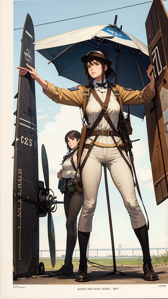 Harriet Quimby standing next to her plane, ready for her historic flight.