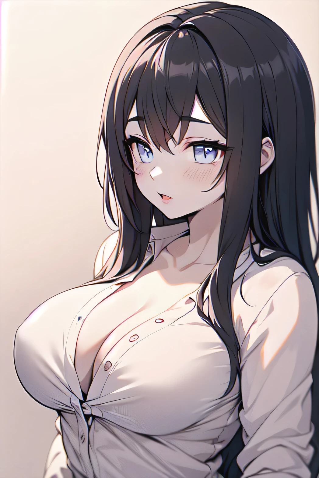 hairy, detail, Large Breasts,
，Clean background，The cheeks are flushed，shirt，Set，Sexy，