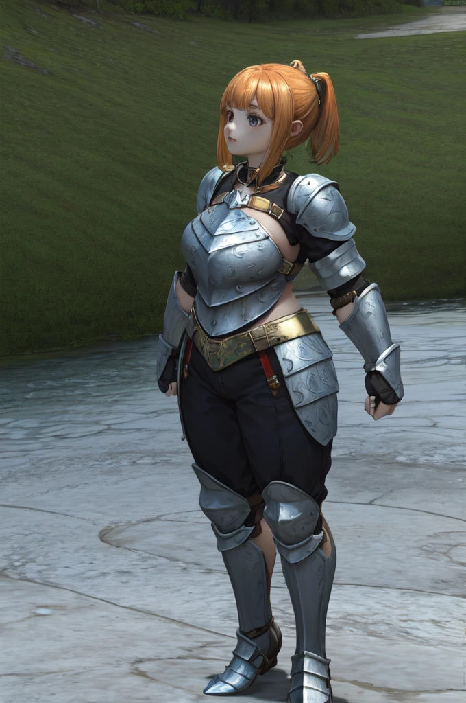 One girl, l2gnome, Splitting hair, gnome ,View your viewers, (Damascus Steel Armor:1.4), Large Breasts,(Metallic Shine:1.3),Are fat,(Highest quality:1.3), (masterpiece:1.3), Mid-chest, close,