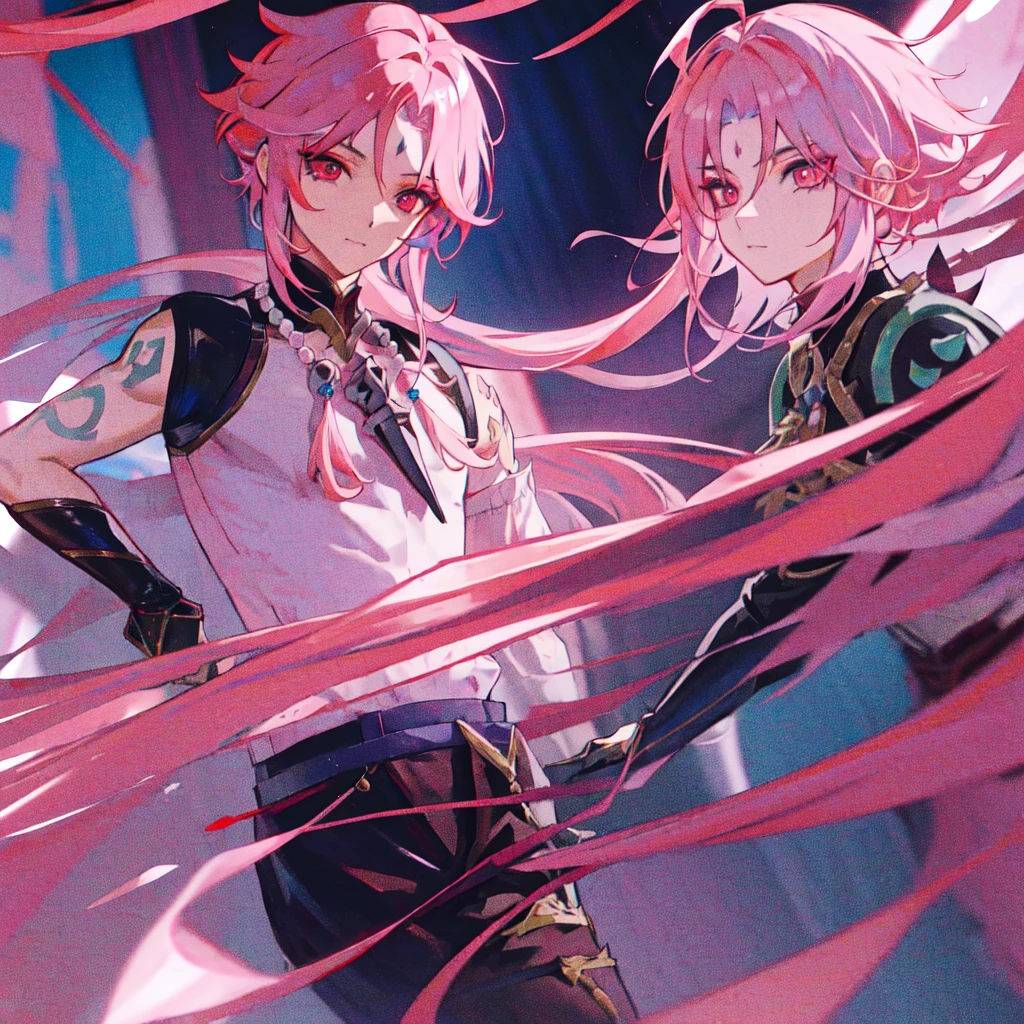1boy,pink hair,best quality,masterpiece,extremley,red eyes,male focus,beautiful eyes,