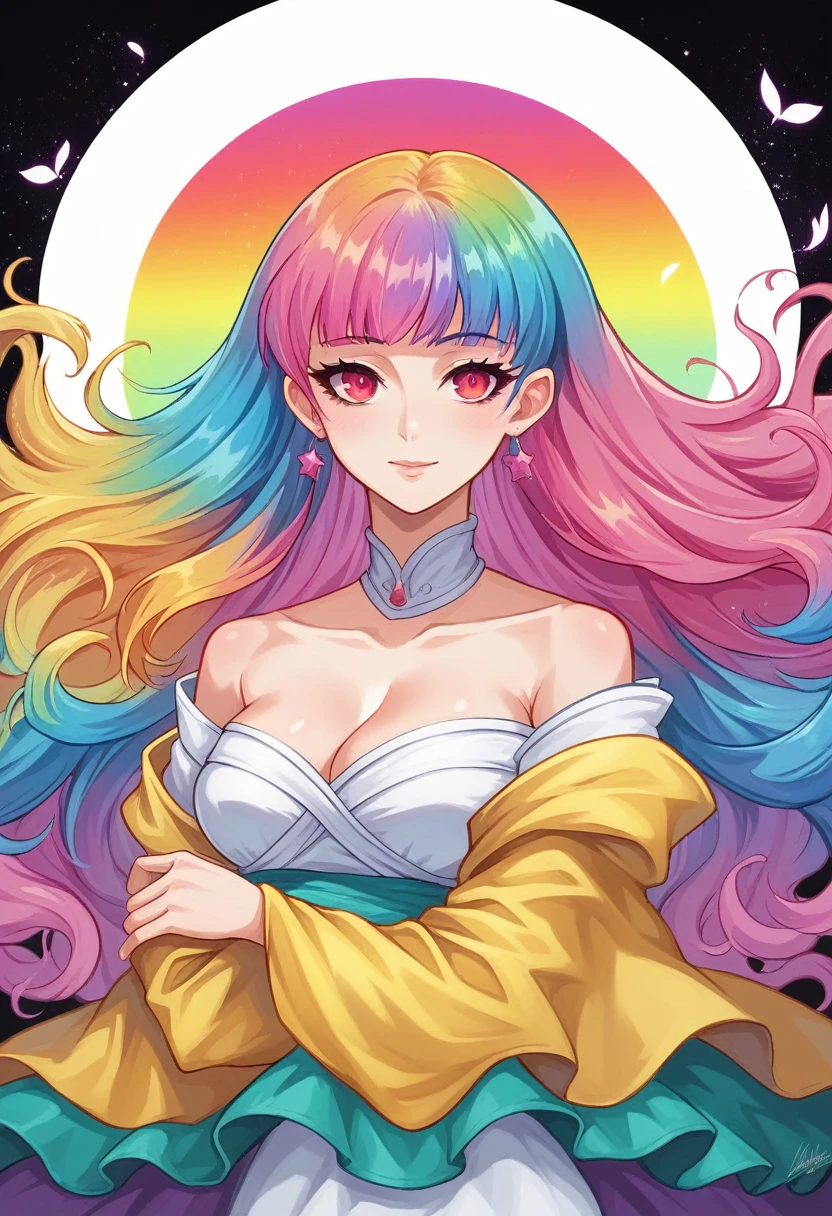 anime girl with colorful hair and a colorful dress, rossdraws pastel vibrant, rossdraws cartoon vibrant, anime style 4 k, beautiful anime portrait, artgerm colorful!!!, ! dream artgerm, beautiful anime girl, anime styled digital art, anime art wallpaper 4k, anime art wallpaper 4 k, digital anime art, extremely detailed artgerm