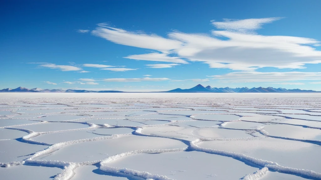 arafed view of a vast expanse of salt with mountains in the distance, constructed upon salar de uyuni, salt flats with scattered ruins, most perfect desert on the world, at the salar de uyuni, at salar de uyuni, white desert, white desert background, amazing alien landscape, stunning alien landscape, alien breathtaking landscape, beautiful alien landscape