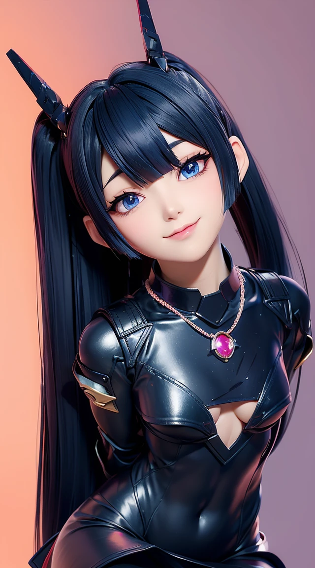 (masterpiece:1.3), (Best Quality:1.3), (Ultra-detailed:1.2), ((kawaii)), Cute, (lovely), ((sexy)), ((Extremely detailed)), 4K, (8K), Best Quality, (Beautiful), Illustration, anime style, (bold line:1.2), Gradation, looking at viewer, //, (bent down:1.1), (arms behind back), //, a cute girl, 1girl, (solo:1.2), gleaming skin, //, (flat chested), (Perfect eyes:1.2), (Perfect iris:1.2), //, darkblue hair color, (beautiful eyes) //, (half closed eyes:1.3), (sexual expression:1.2), Fascinated expression, smile, (blush:1.2), //, modern city background, on rock, twin tails, straight bangs, muscle girl, hard abs, exposed abs, NECKLACE, skirt, heavy armor suit, mecha musume, underboobs