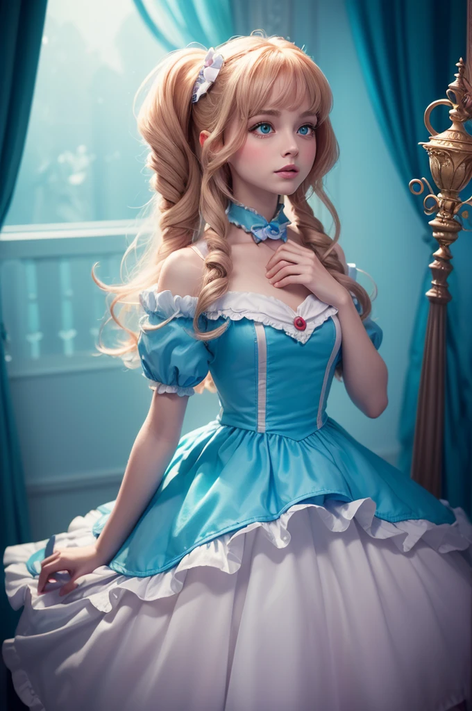 22000_charachter - 1Woman as Disney's Alice in Wonderland - Magical Fantasy, (offcial art, Disney-style animation style, high détail)>, soft, warm lighting reminiscent of Disney's magic hour, (Spitz), Exposure Mix, bokeh, (hdr:1.4), medium contrast, (cinematic), (swirly vibrant colors, warm hues:1.3), average saturation., (ultradetailed, character expressions, 4K, best qualityer, work of art, face perfect, Disney's perfect body proportions, beautiful and aesthetic:1.2, colorfully, more detailed face), ., General image attributes:, - Visual Quality and Resolution: High resolution to capture the vibrant, intricate details of the magic of Wonderland., - Style and Realism: A blend of classic Disney animation style with a touch of magical fantasy elements for a unique representation., - Lighting and Atmosphere: soft, Bright lighting to emphasize the magical ambience of Wonderland, with swirly vibrant colors and ethereal effects., - Perspective and composition: Immersive angles that show Alice's exploration and interactions with the magical environment, focusing on the fantastic aspects., - Naturalism and Authenticity: Maintain Alice's iconic appearance while integrating magical fantasy elements to enhance the narrative., charachter:, - Physical details:, 1. Golden blonde hair in a playful style, Classic style, adorned with a black ribbon, adding a touch of Wonderland whimsy., 2. Bright blue eyes wide with wonder, capturing the charm of your surroundings., 3. A figure of youthful curiosity and grace, Perfectly suited for adventure in a magical kingdom., - Posture:, 1. Reaching a vibe, glowing butterfly, his expression is one of delighted surprise., 2. Sitting on a sculpture, extravagant chair that seems to grow from the floor, looking thoughtfully at a talking flower., 3. Standing on the edge of a mysterious, misty path that leads deeper into Wonderland, prep