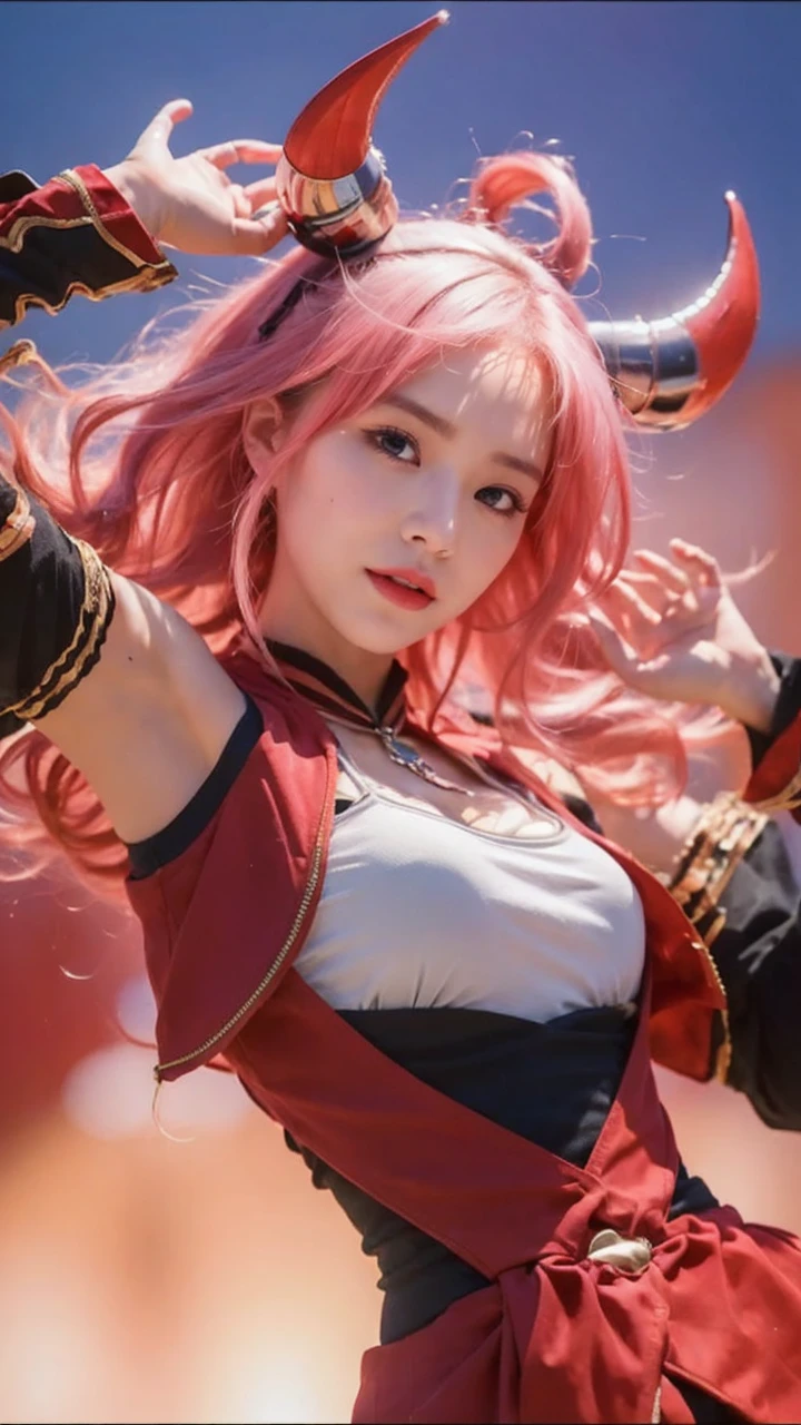 （lifelike， high - resolution：1.3）， 1 girl with a perfect body， Super fine face and eyes，slong hair， Tank top of random colors：1.2， short jeans， big boob，Expose cleavage