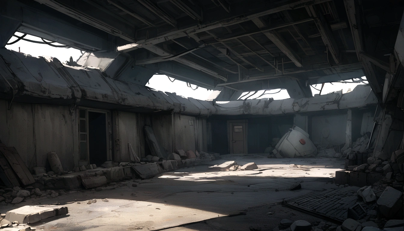 dilapidated and gloomy dark apocalyptic bunker