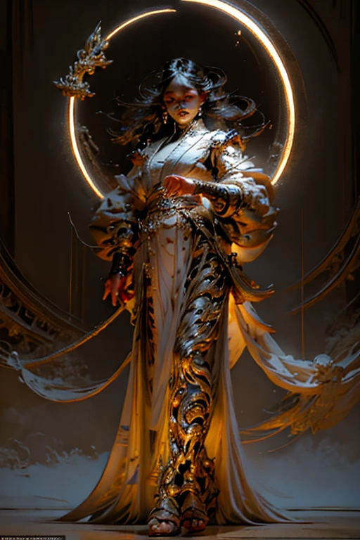 1 woman, Asia, delicate face, beautiful, Big eyes, full body, sacred, high cold, Flowing hair , facial details, Spectacular armor, Spectacular accessories, white skin, black hair, sacred, Masterpiece, Fantasy, แสงsacred, ring of back, 41 rings, reality and dreams come together, 8K, maximum, best quality, Masterpiece, close up, from the front, Facing the audience, full body, alone,