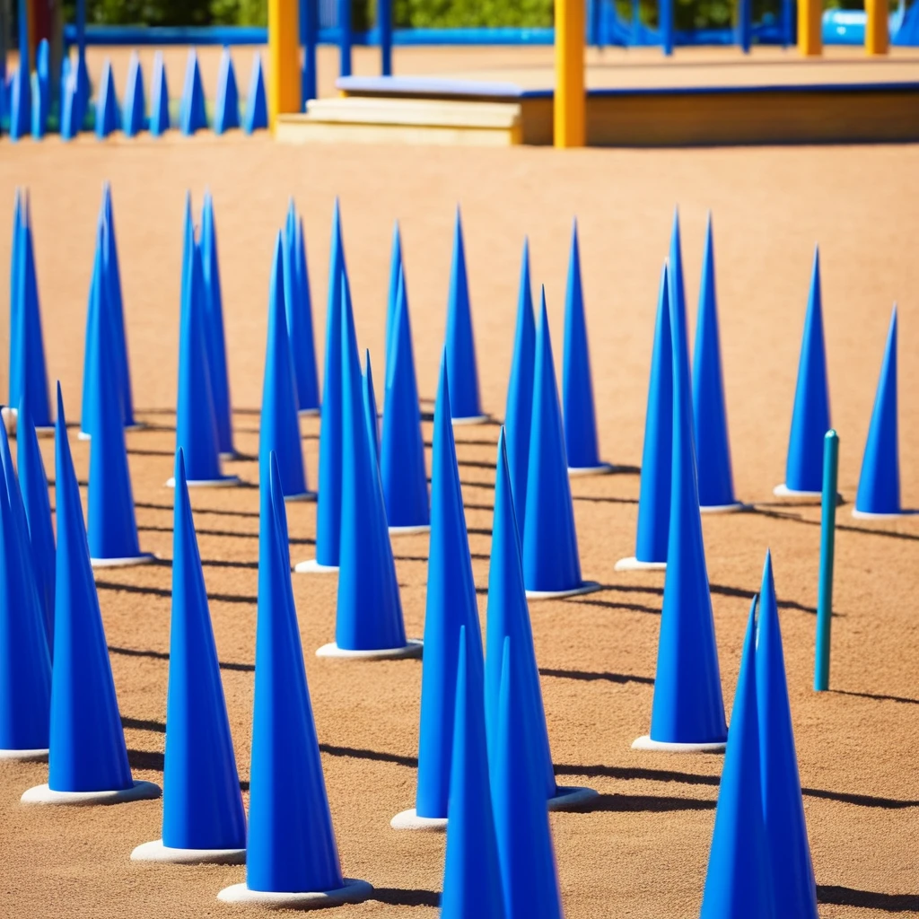 nonsense, nonsensical, abstract, blue spikes, playground, daytime