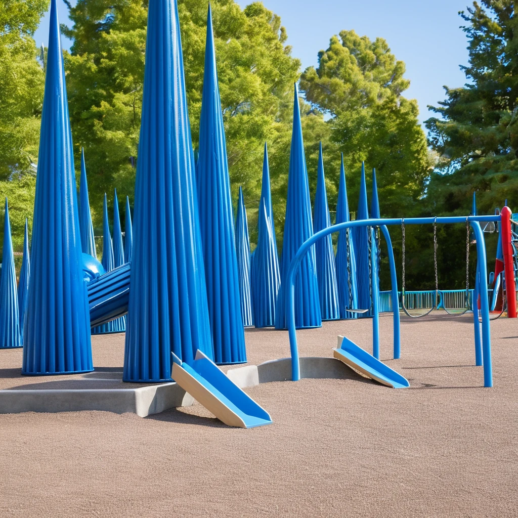 nonsense, nonsensical, abstract, blue spikes, playground, daytime