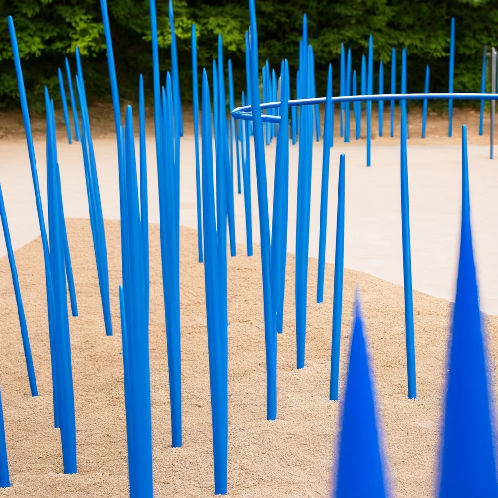 nonsense, nonsensical, abstract, blue spikes, playground, daytime