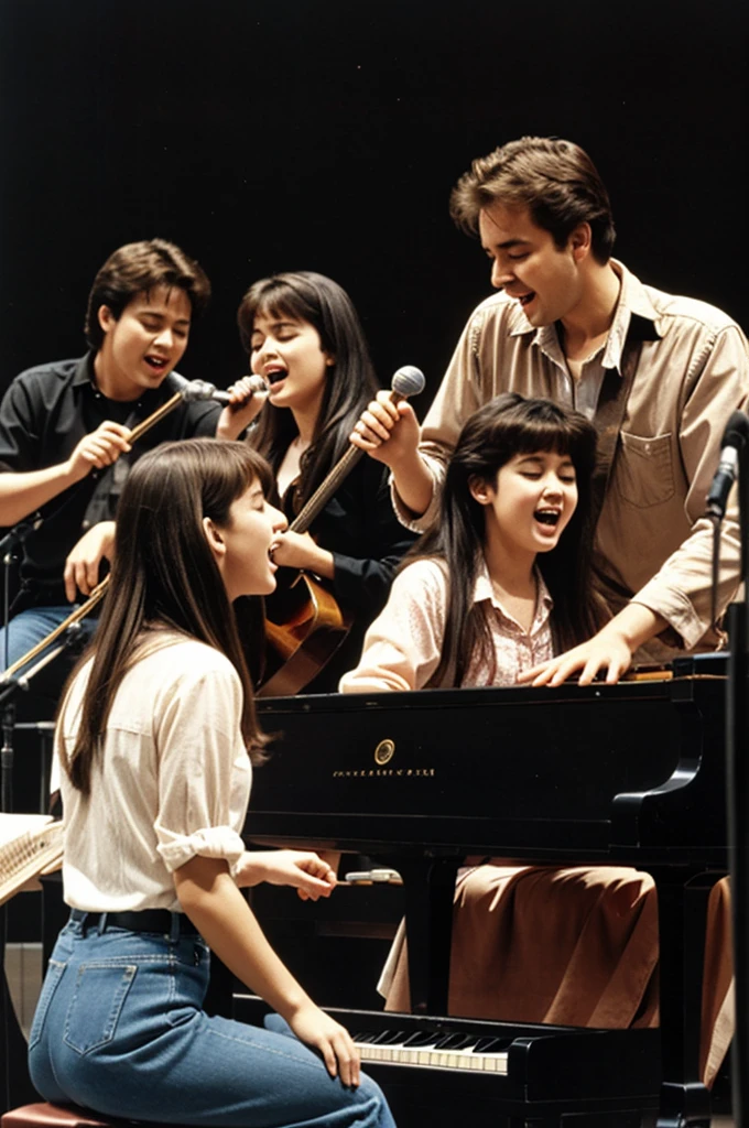 people singing , piano and acoustic guitar , 1990