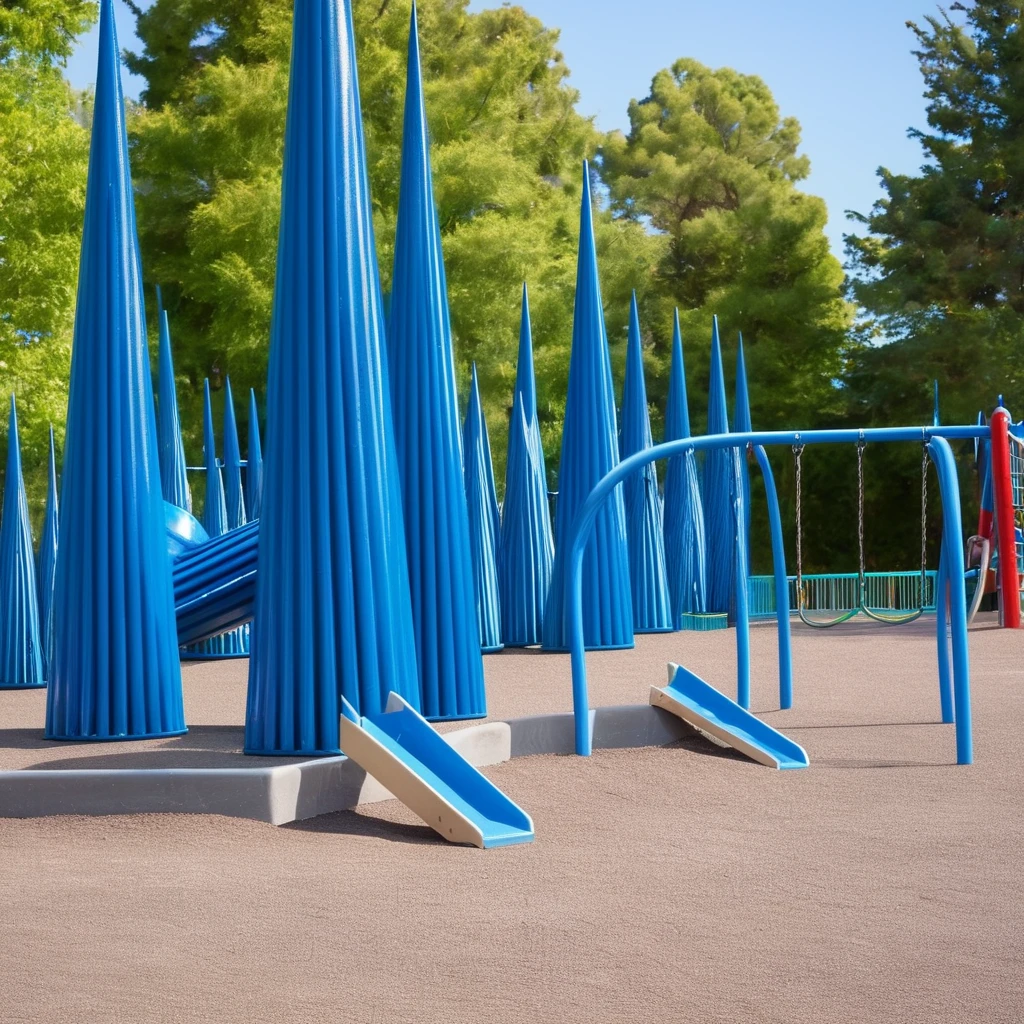 nonsense, nonsensical, abstract, blue spikes, playground, daytime