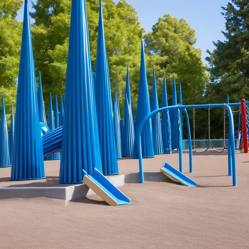 nonsense, nonsensical, abstract, blue spikes, playground, daytime