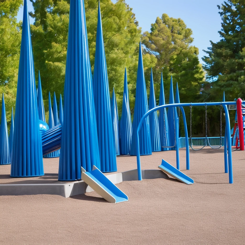 nonsense, nonsensical, abstract, blue spikes, playground, daytime
