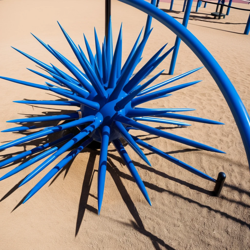 nonsense, nonsensical, abstract, blue spikes, playground, daytime