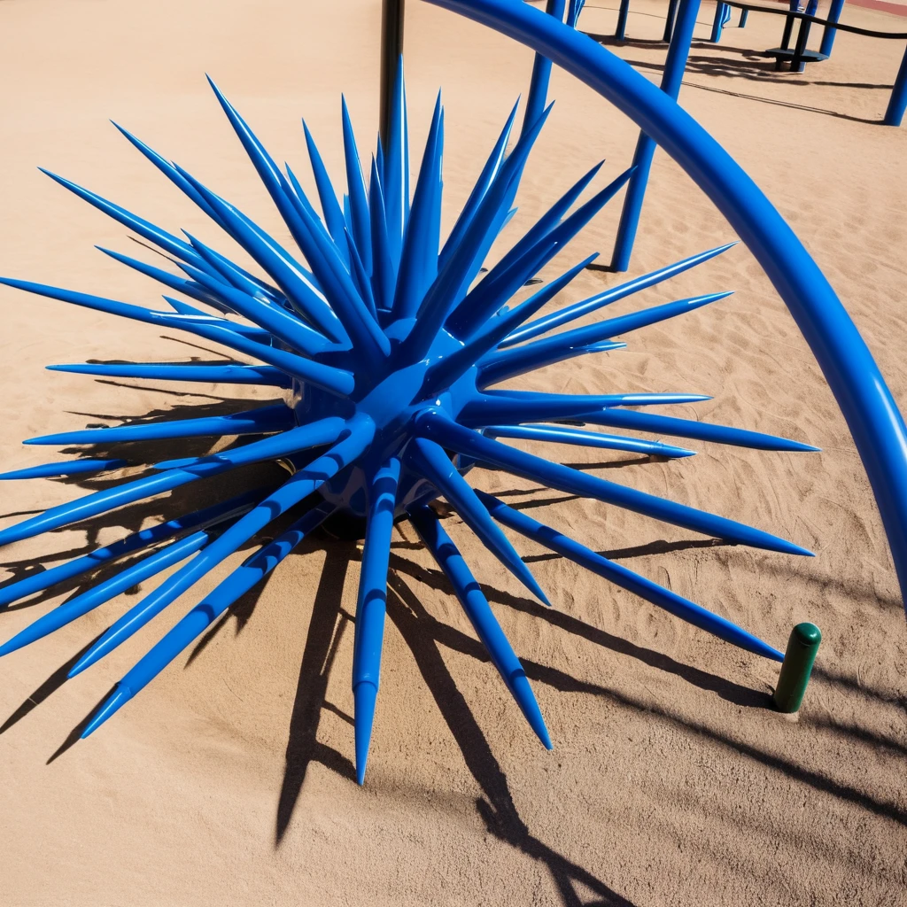 nonsense, nonsensical, abstract, blue spikes, playground, daytime