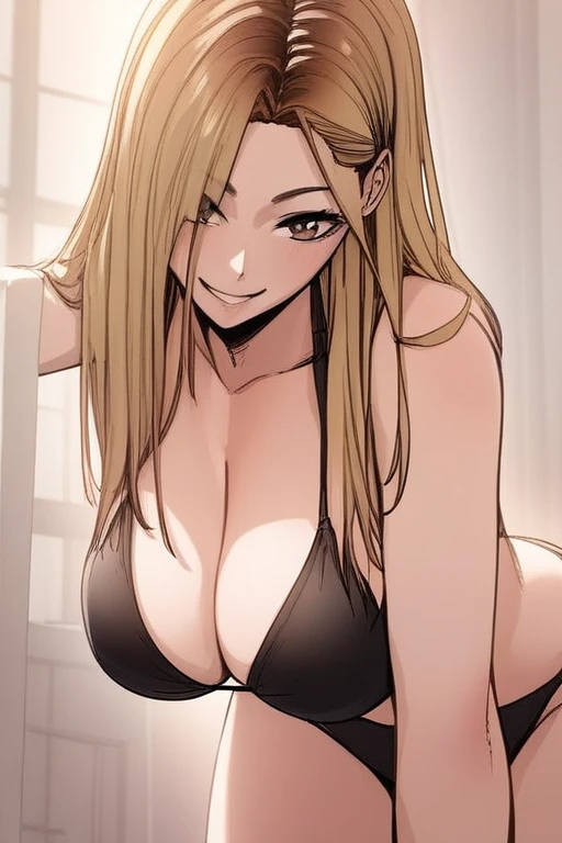 score_9, score_8_Excellent, score_7_Excellent, Hello、he, Brown eyes, blonde, Multicolored Hair, Long Hair,Black Bikini、Leaning forward、Cleavage、pregnancy、Are standing,Big Breasts、One Girl、smile、whole body