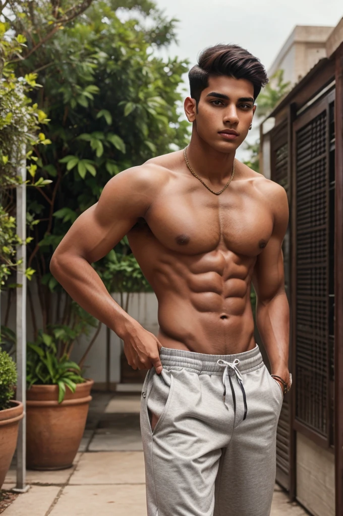 A handsome Brahmin boy average fitness brown eyes tall somewhat lean 17 year old with normal stylish clothes