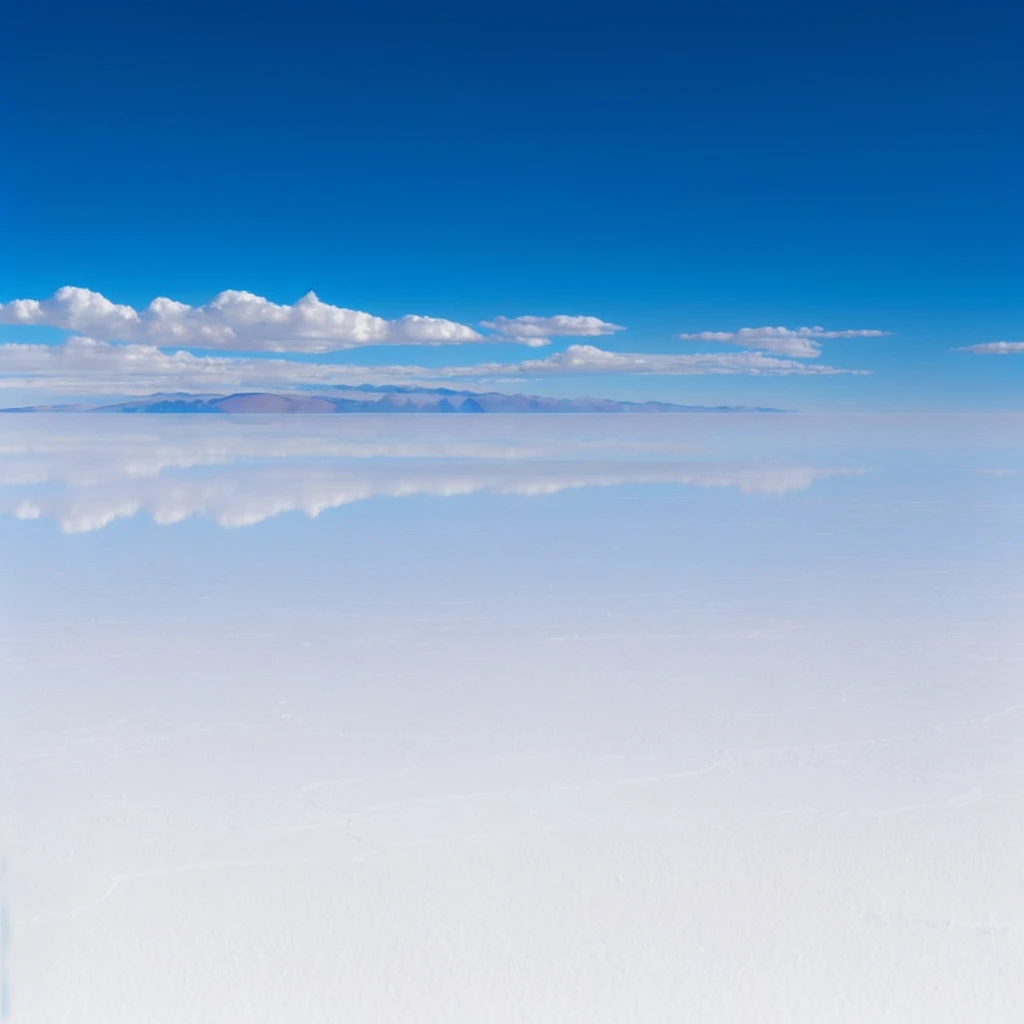 arafly view of a vast salt plain with a blue sky, constructed upon salar de uyuni, at the salar de uyuni, at salar de uyuni, most perfect desert on the world, white desert background, extremely beautiful and ethereal, exotic endless horizon, incredibly ethereal, mirror like water, intimidating floating sand, the sky is beautiful and clear