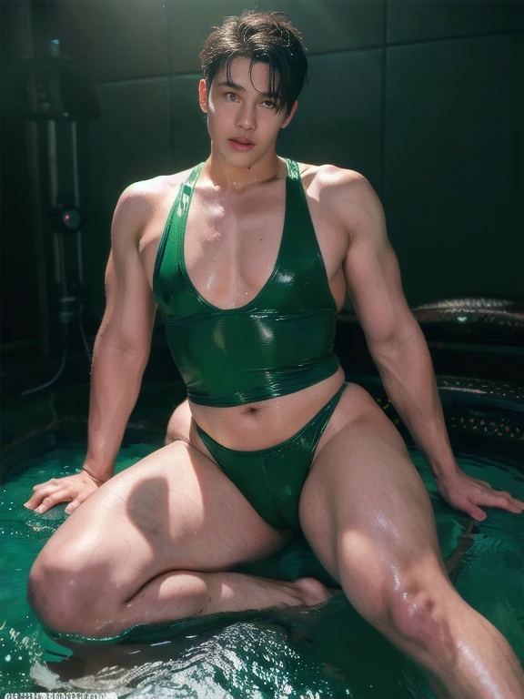 A hansome man in style,(in English: Green Lantern) is a DC Comics superhero. lined lips, (high waisted sexy see through green sleeveless leotard), covered navel, muscular, tight skin, muscular man, Looking at the Viewer, (realism: 1.5), (Realisitc: 1.4), (Absurdity: 1.4), 8k, ultra-detailed, Detailed handsome man, (Only one:1.4), (Viewer facing:1.2), full length shot(fls) , thick thighs. , hips , sexy , eroticism , nsfw. (Bare hips , unrealistic wide hips , Unrealistic Wide pelvis) , (only boy , only male) , (kpop idol) , ((puffy nipples , swollen nipples)) , ((drooling , saliva , wet , super wet ,make you water)) , spread legs wide , qpen legs wide , gluteal fold