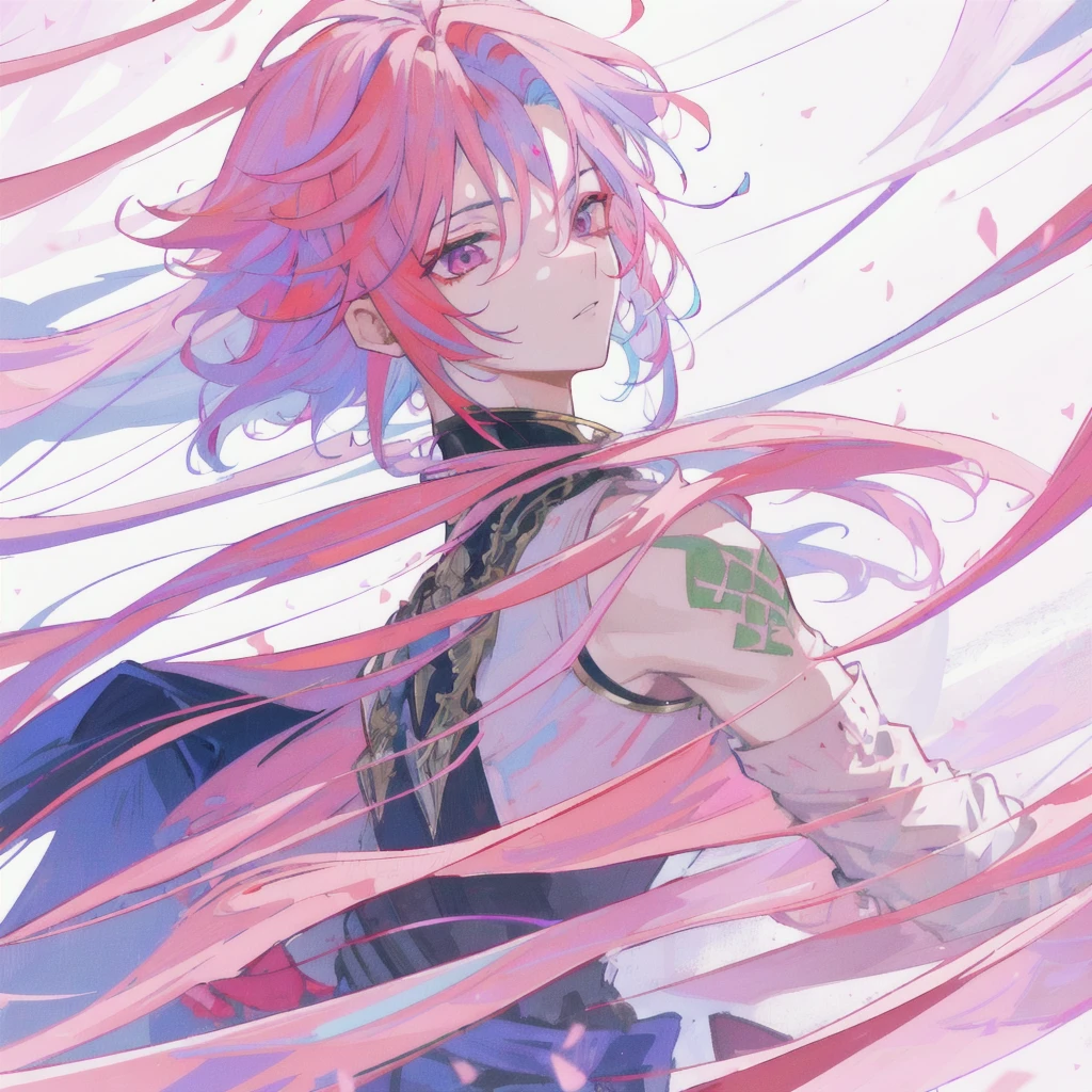 1boy,pink hair,best quality,masterpiece,extremley,red and purple eyes,male focus,beautiful eyes,