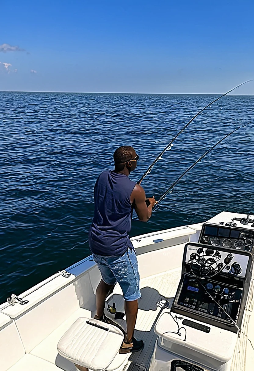 black man on boat fishing