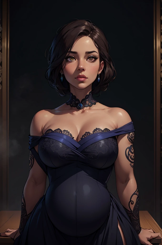 Medium full shot Portrait of an beautiful pregnant woman, detailed face, detailed symmetric hazel eyes with circular iris, pillars, octane render, intricately detailed, cinematic, trending on Artstation, Isometric, Centered, hand drawn, high definition, cinematic, stylized digital art, smooth, ultra high definition, ultra sharp focus, intricate masterpiece, epic, highly detailed, vibrant, line art watercolor, ethereal background, intricate outfit, high resolution, hyperdetailed, trending on artstation, sharp focus, studio photo, intricate details, highly detailed, by Laura Sava

