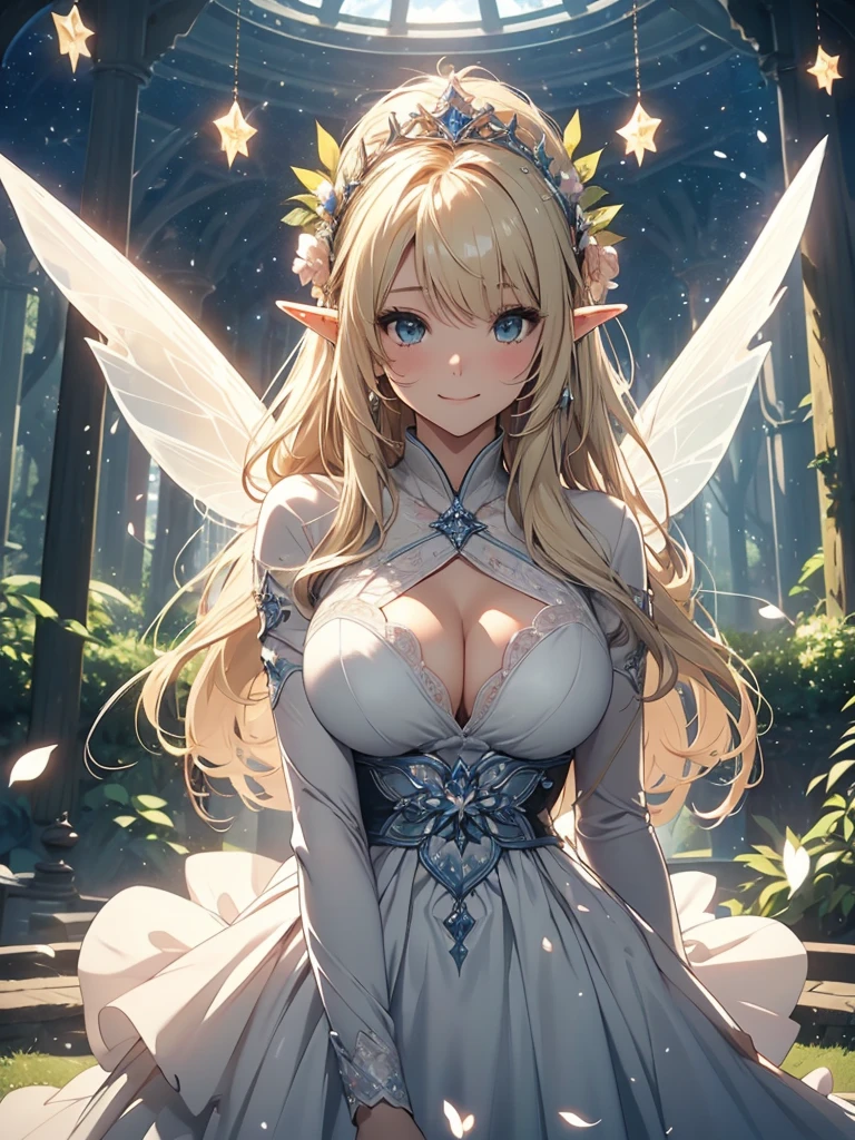最high quality、1woman elf 、Silver Hair、Blonde、、、Beautiful foam、、CourtyardShining fairy wings、NP: Worst quality ,Flower fractal art　　、see-throughbodystocking,Beautiful side shot, radiance,High-definition depiction, Realistic, 8k, Unity, beautiful Shot, light smile, Beautifully and vividly drawn, , Beautiful, beautiful, clear skin、sexy,beautiful dress,Countless rays of light pouring down, Swirling Light, big background, Raise one arm above your head, Intense light is emitted from the magic circle in front of the girl.   forest、Lots of leaves、Green leaves、flower、Particles of light、
Romanticism,Cowboy Shot: The most beautiful form of chaos, Mr..々color, Intertwined flowers, Particle,magical gentle light,smile,sexy,image quality、masterpiece、Beautiful Face、Super beautiful elf woman((Big breasted 22 year old office lady、、Bust 100,Beautiful long ironed hair 、Blonde hair,height: 165cm。、sexy、Esbian、、high quality、、background((Star Narski)))、Starry Sky、Visual art、Written boundary depth、、Elf Ears、、universe、Happy smile、Gentle light、Elf forest、elegant、ticker beautiful decorative、、magic、forest、Beautiful tiara、Beautiful bed、Beautiful Landscape、A kind smile、wonderful、Fluttering petals、Dance happily、、Cultivate fantasy、、Mystery light　Lots of flowers、、art、forest, palace, art,mystery,Ultra-high resolution,atmosphere