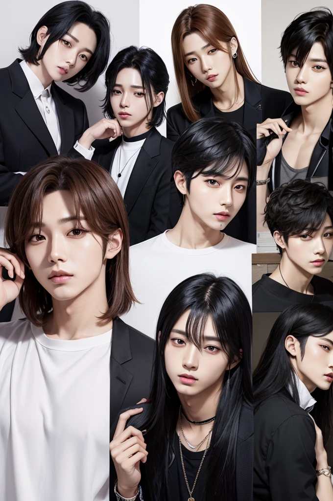 Create seven cute K-pop boys with straight hair 