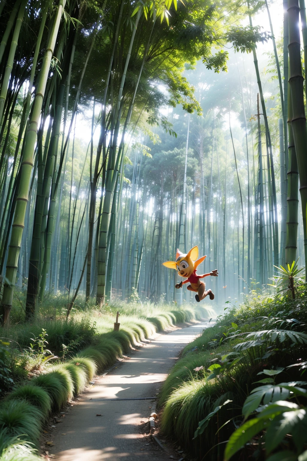 2D bamboo forest conept art,Rayman legends style,plain background