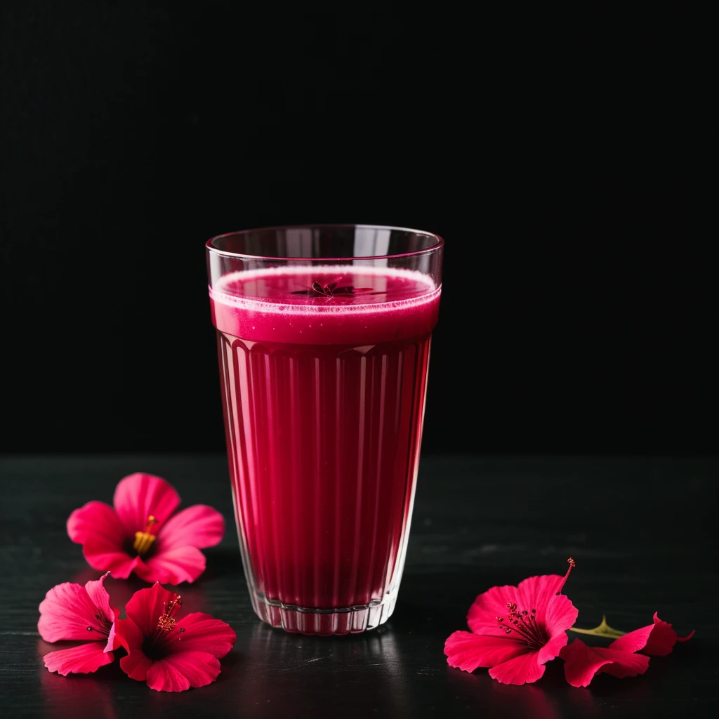 put a professional black background , On this side is a transparent cup with hibiscus tea. , that most of the bottom is empty and the cup has to be in the corner ,