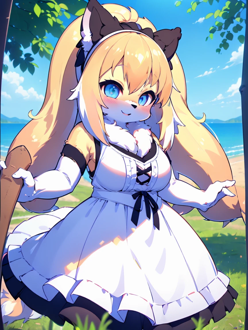 ((Furry ear:1.3)),((Little:2.5)),(White dress and frills:1.5),((very large bust size:1.8)),(Fluffy tail:1.5),(Lift up your skirt:1.5),(Pop Art:1.8),(Chubby:1.5),((looking at the camera:1.5)),(Furry foot:1.5),(Sparkling deep blue big eyes:1.7),(Round eyebrows:1.5),(Fisheye Lens:1.5),(Laughing with your mouth open:1.5),((on a hill overlooking the lake:1.5)),(Wolf's tail),((Long Hair:1.7)),Furry,(Large black ribbon:1.5),(Removed clothes:1.5),(Highest quality,4K,8K,High resolution,masterpiece:1.2), Very detailed, (Realistic,Realistic,Realistic:1.37), High resolution, 超High resolution, studio lightning, ultra-fine goodinting, Sharp focus, Physically based rendering, extrine detail description, Professional, Bright colors, Bokeh, (in) you bring, landscape, photograph, Concept Artist (style), (and) vibrant color goodlette, (good) soft lighting. jewelry，(露出した胸and女性器:2.5)，(男性andsexをする:2.5)，（Spread your legs:2）