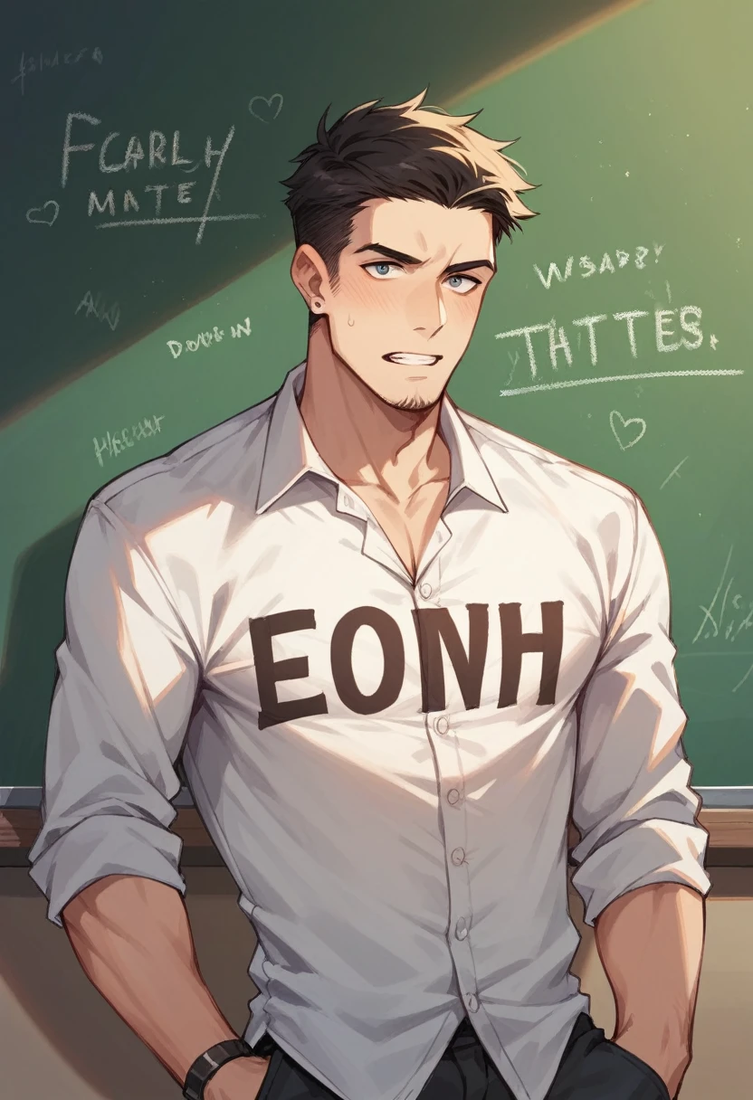 Man writing on chalkboard 
