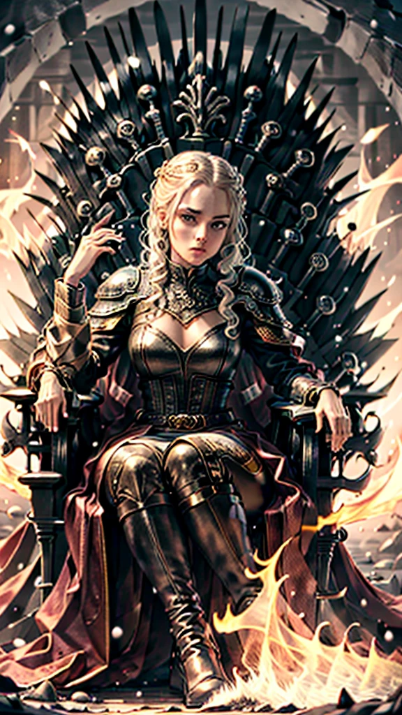 (Masterpiece), (film Style), (Super Detailed), (Beautiful), (UHD, HDR), (8K), (High Resolution: 1.2), (Complex and Beautiful: 1.2), (Dramatic Lighting: 1.2),Snow White as a beautiful lady of House Targaryen of Westeros, full body, black gold and red colors, Western Dragon and Fire detailing, purple eyes, Game of Thrones