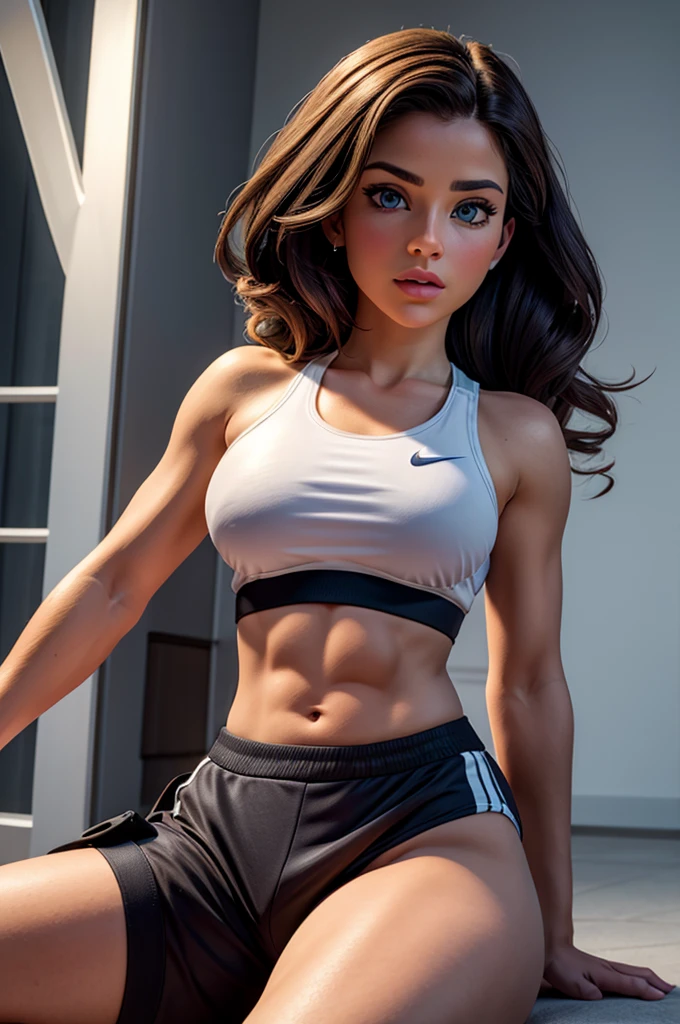 picture in 8k, best ultra realistic quality. Image features photo section, which shows Lana Rhoade SEXY, wearing a nike set