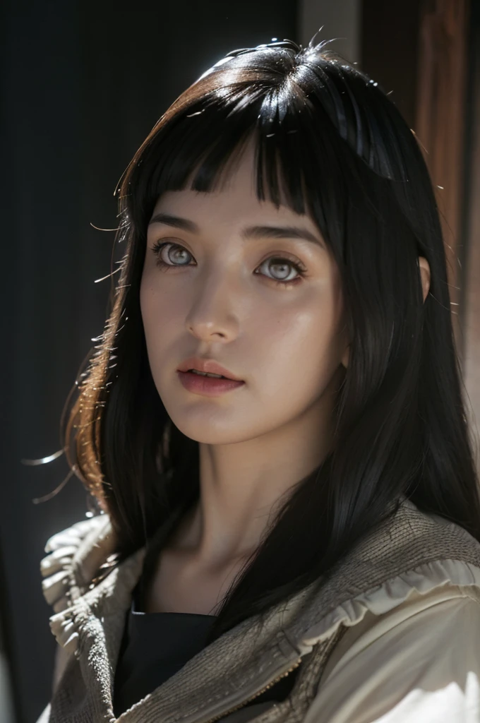 (front focus), (in the dark:1.6), Hyperrealist portrait of female by david hockney and alphonse mucha, fantasy art, photo realistic, dynamic lighting, artstation, poster, volumetric lighting, very detailed faces, 4 k, award winning, 1girl, in the dark, deep shadow, low key, cowboy shot, (official clothing:1.4), long hair, white hair